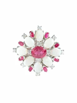 Bague Cocktail Opales Rubis Diamants