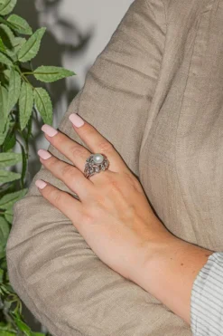 Bague Cocktail Or blanc Perle