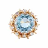 Bague Cocktail Or Jaune Aigue-marine & Diamants
