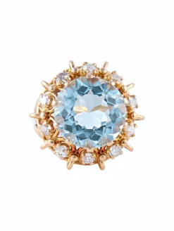 Bague Cocktail Or Jaune Aigue-marine & Diamants