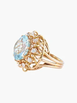 Bague Cocktail Or Jaune Aigue-marine & Diamants