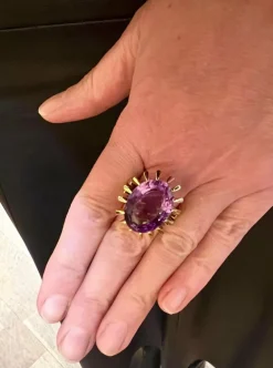 Bague Cocktail or jaune améthyste 14 Carats