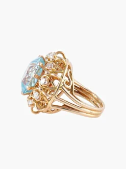 Bague Cocktail Or Jaune Aigue-marine & Diamants