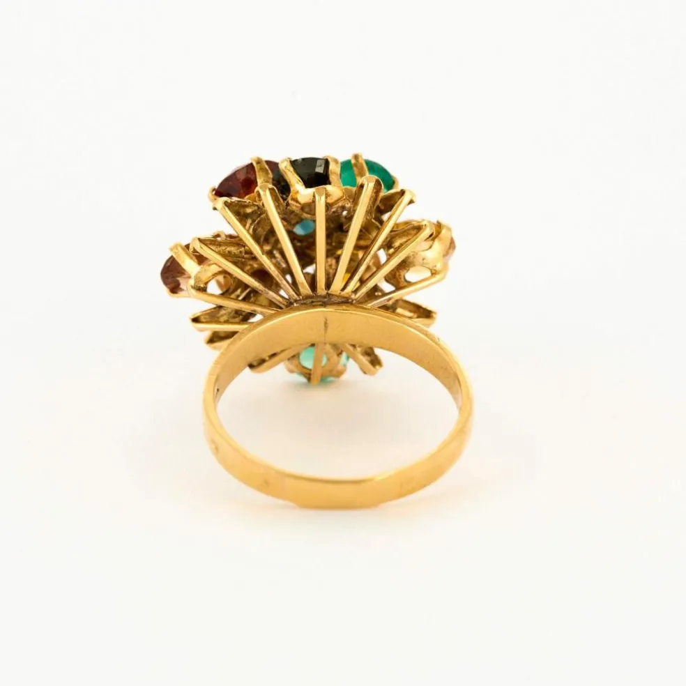 Bague Cocktail or jaune citrine spinelle oeil de tigre saphir