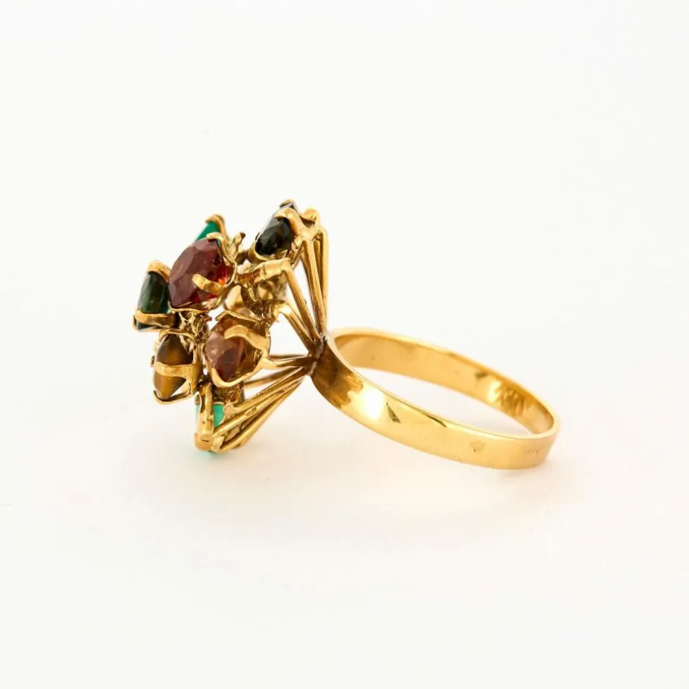 Bague Cocktail or jaune citrine spinelle oeil de tigre saphir
