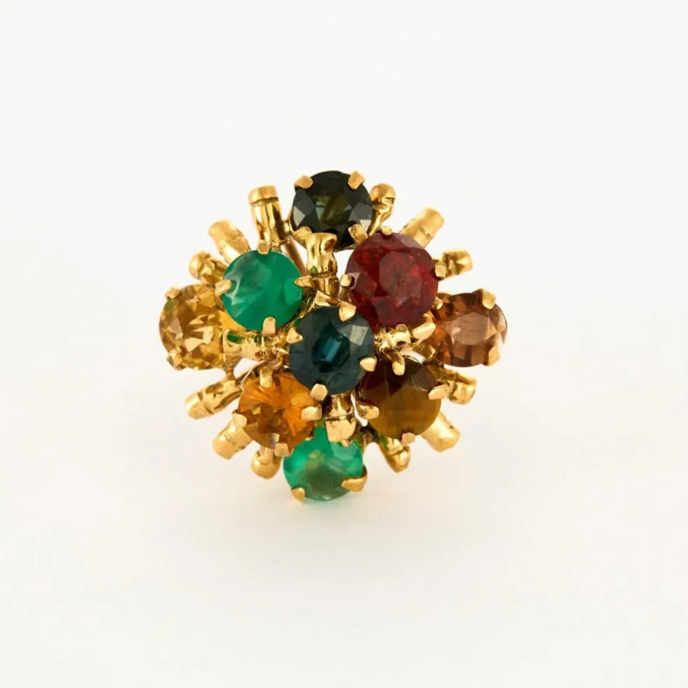 Bague Cocktail or jaune citrine spinelle oeil de tigre saphir
