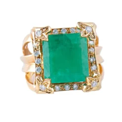 Bague Cocktail Or Jaune Emeraude & Diamants