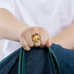 Bague Cocktail or jaune et citrine