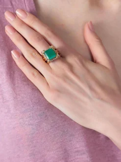 Bague Cocktail Or Jaune Emeraude & Diamants