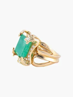 Bague Cocktail Or Jaune Emeraude & Diamants