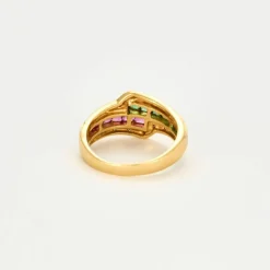 Bague cocktail or jaune et blanc émeraudes rubis et diamants