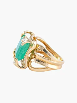 Bague Cocktail Or Jaune Emeraude & Diamants