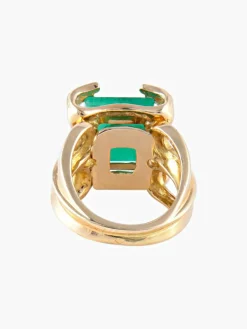Bague Cocktail Or Jaune Emeraude & Diamants