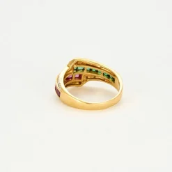 Bague cocktail or jaune et blanc émeraudes rubis et diamants