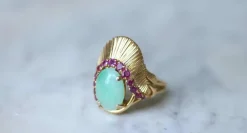 Bague Cocktail or jaune jade rubis