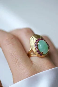 Bague Cocktail or jaune jade rubis