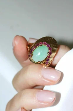 Bague Cocktail or jaune jade rubis