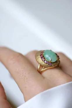Bague Cocktail or jaune jade rubis