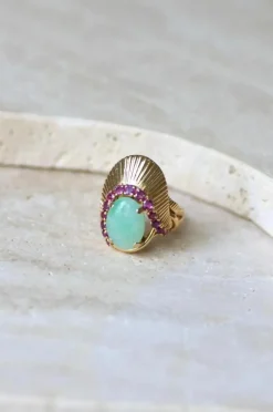 Bague Cocktail or jaune jade rubis
