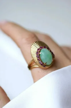 Bague Cocktail or jaune jade rubis
