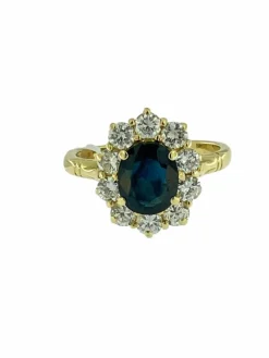 Bague cocktail or jaune saphir et diamants certificat IGI