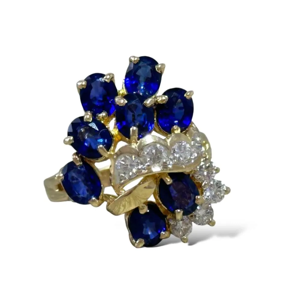 Bague cocktail or jaune saphirs diamants
