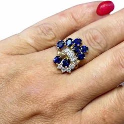 Bague cocktail or jaune saphirs diamants
