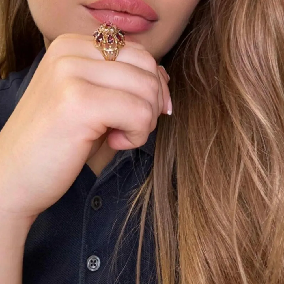 Bague Cocktail Or Jaune Spinelle & Diamants
