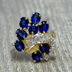 Bague cocktail or jaune saphirs diamants