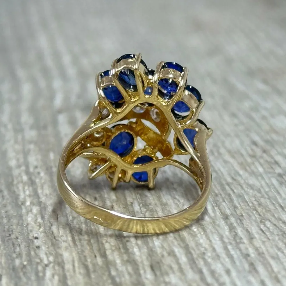 Bague cocktail or jaune saphirs diamants