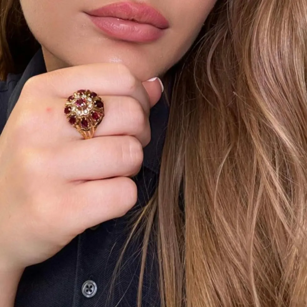 Bague Cocktail Or Jaune Spinelle & Diamants