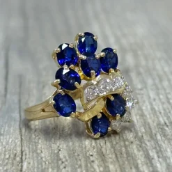 Bague cocktail or jaune saphirs diamants