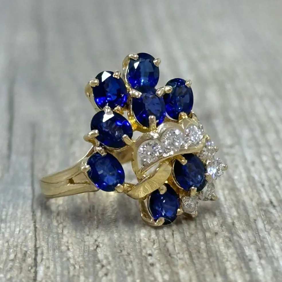 Bague cocktail or jaune saphirs diamants