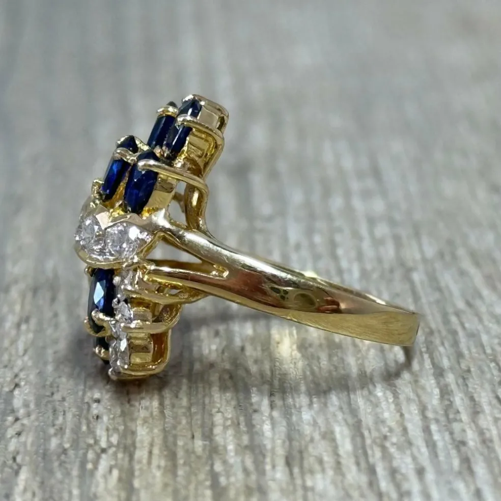 Bague cocktail or jaune saphirs diamants