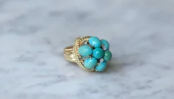 Bague Cocktail or jaune turquoises diamants