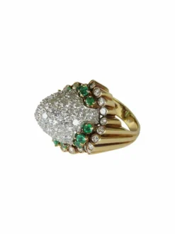 Bague Cocktail Or Platine Diamants Emeraudes
