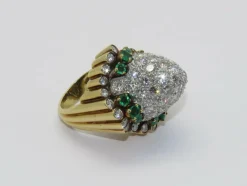 Bague Cocktail Or Platine Diamants Emeraudes