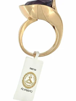 Bague cocktail or rose améthyste 13cts et diamants certificat IGI