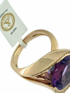 Bague cocktail or rose améthyste 13cts et diamants certificat IGI