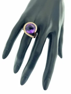 Bague cocktail or rose améthyste 13cts et diamants certificat IGI