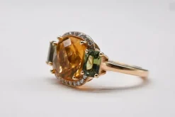 Bague Cocktail Or Rose Citrine Diamants Saphirs