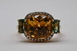 Bague Cocktail Or Rose Citrine Diamants Saphirs