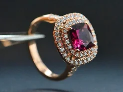 Bague Cocktail Or Rose Rhodolite Diamants
