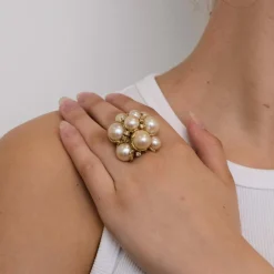 Bague Cocktail Perles Diamants