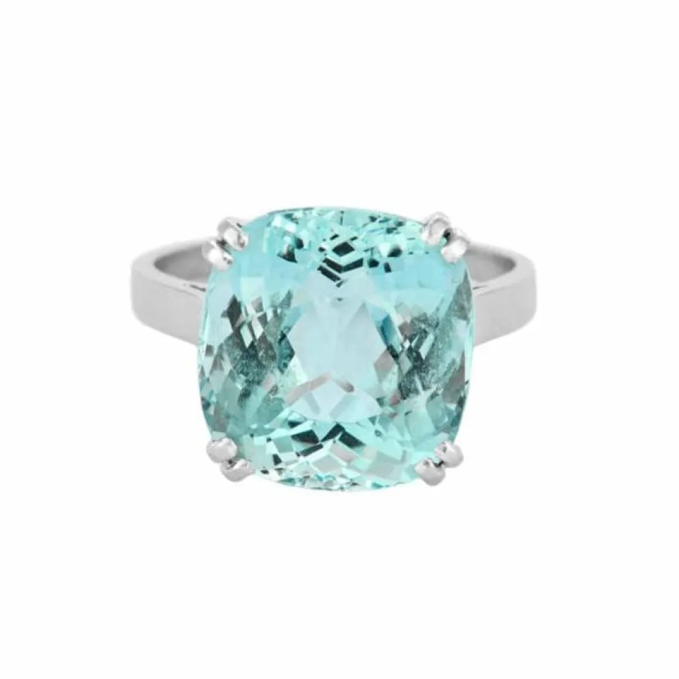 Bague cocktail platine et aigue-marine