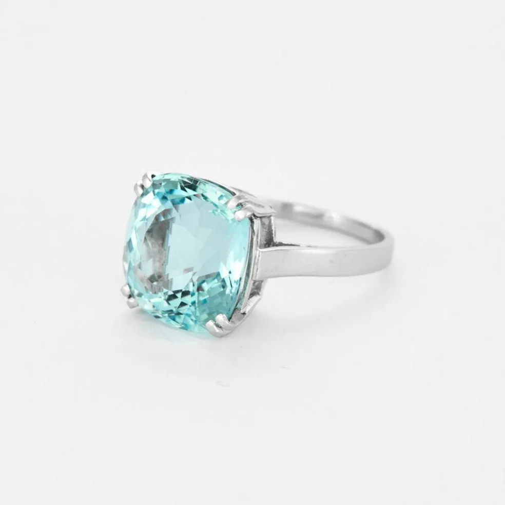 Bague cocktail platine et aigue-marine