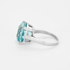 Bague cocktail platine et aigue-marine
