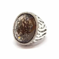 Bague cocktail quartz fumé diamants or blanc