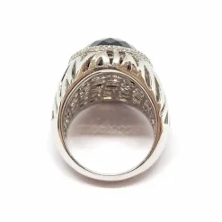 Bague cocktail quartz fumé diamants or blanc