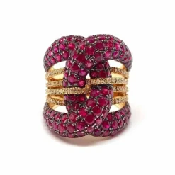 Bague cocktail rubis diamants or rose